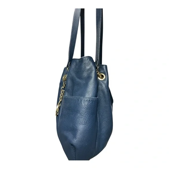 Michael Kors - EC - Navy Blue Leather Tote Bag With Unbranded Dust Bag - Picture 4 of 8